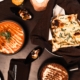 A table laid with curries and rotis