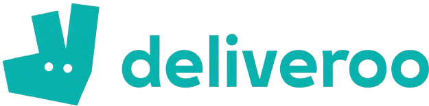 Teal Deliveroo logo featuring a stylized hand and the brand name